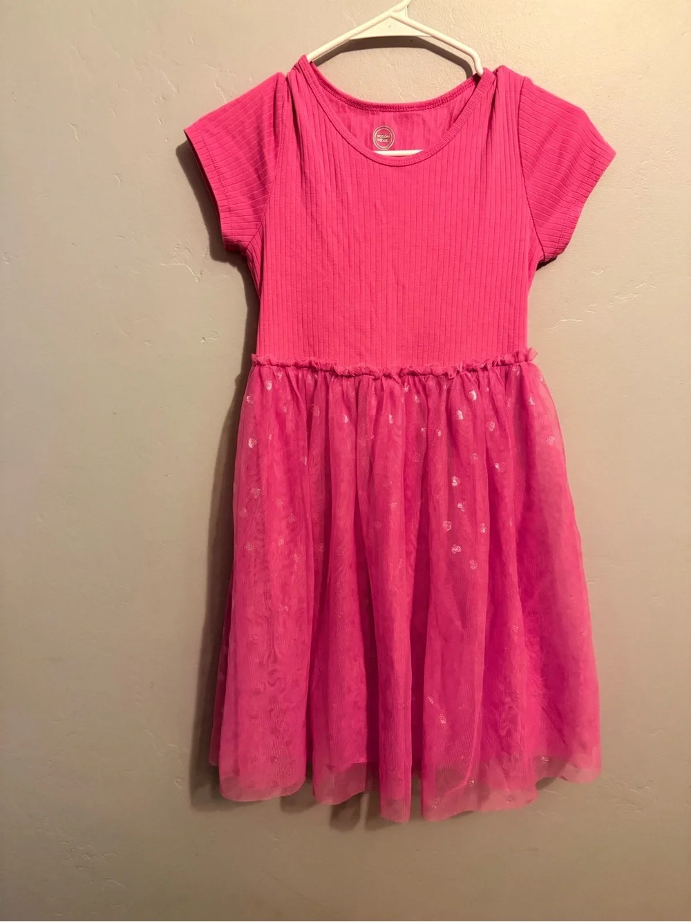wonder nation Hot Pink Ribbed Top Tulle Skirt Dress